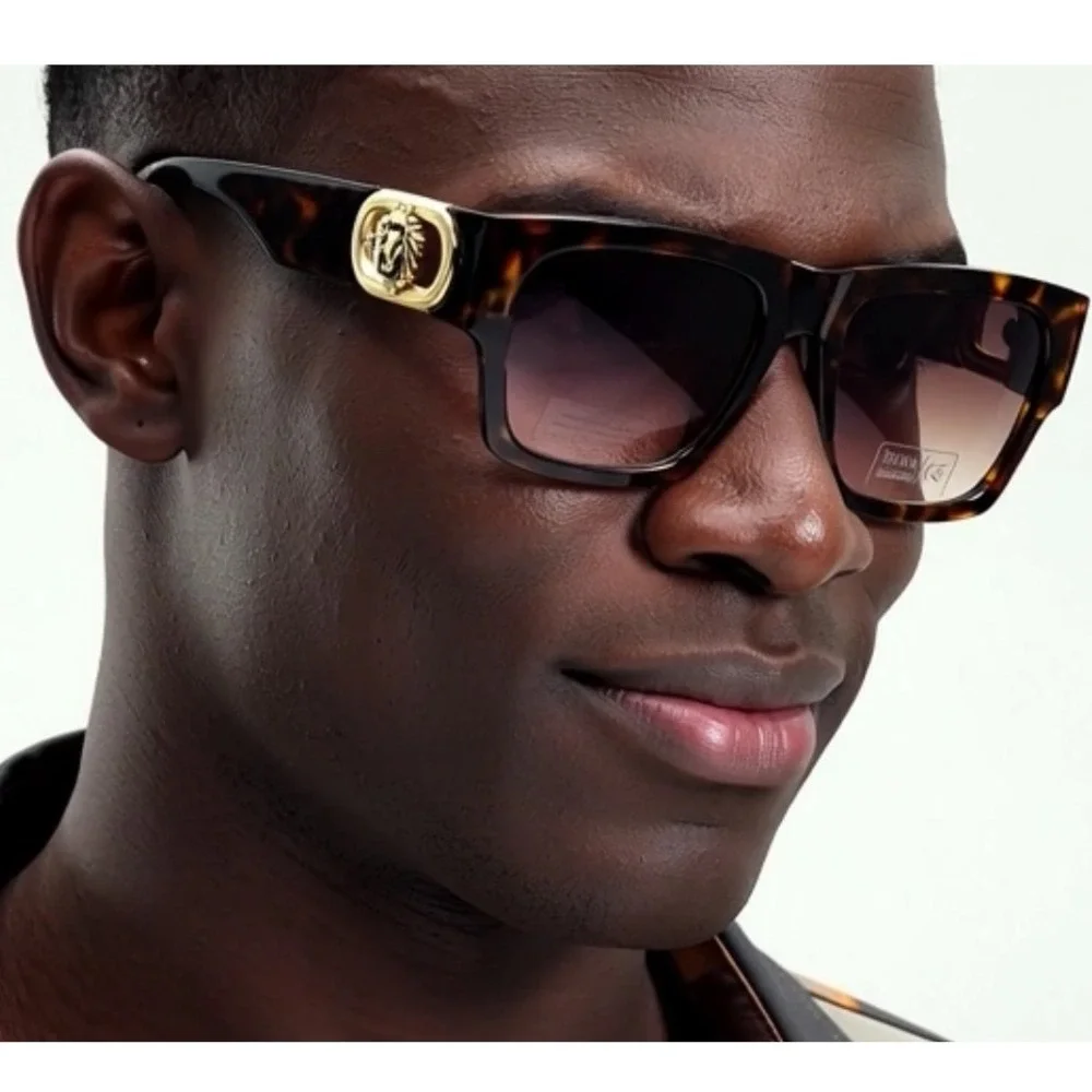 Mens Tortoiseshell Square Sunglasses Classic Gold UV Protection Thick Frame 2025